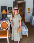 Weekend Chic Woven Midi Dress-Sage