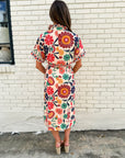 Garden Grace Tie Waist Midi Dress-Coral