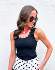 Scallop Wave Knit Top-Black