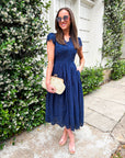 Easy Like Sunday Embroidered Midi Dress-Navy