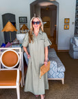 Weekend Chic Woven Midi Dress-Sage