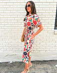 Garden Grace Tie Waist Midi Dress-Coral