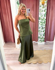 Satin Siren Maxi Dress-Olive
