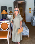 Weekend Chic Woven Midi Dress-Sage