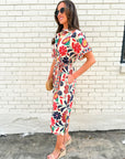 Garden Grace Tie Waist Midi Dress-Coral