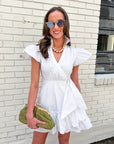 Avah Ruffle Wrap Mini Dress-White