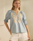 Sun-Chasing Poplin Top-Dusty Blue
