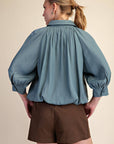 Yvette Puff Sleeve Top-Blue