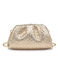 Tate Woven Frame Clutch-Gold
