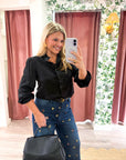 Zaria Mandarin Collar Top-Black