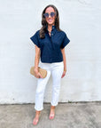 Timeless Touch Collar Top-Navy