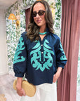 Blush Peony Top-Navy