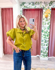 Alessia Puff Sleeve Top-Martini Olive