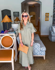 Weekend Chic Woven Midi Dress-Sage