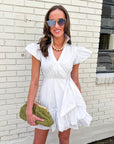 Avah Ruffle Wrap Mini Dress-White