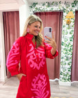 Isla Floral Baroque Dress-Red