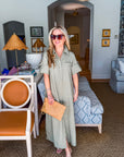 Weekend Chic Woven Midi Dress-Sage
