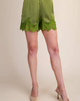 Satin Allure Shorts-Olive
