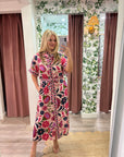 Garden Grace Tie Waist Midi Dress-Pink
