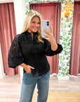 The Mandarin Lace Top-Black