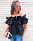 Great Night Off Shoulder Top-Black