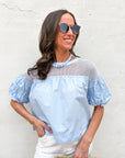 Sheer Romance Bubble Top-Sky Blue