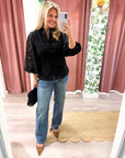 The Mandarin Lace Top-Black