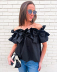 Great Night Off Shoulder Top-Black