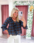 Lena Ruffle Plaid Blouse Top