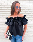 Great Night Off Shoulder Top-Black
