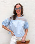 Sheer Romance Bubble Top-Sky Blue