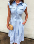 Garden Cutwork Embroidered Midi Dress-Chambray