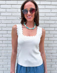 Lila Scallop Knit Top-Cream