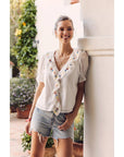 Steps Beach Embroidered Ruffle Top