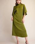 Candlelight Satin Midi Dress-Olive