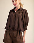 Yvette Puff Sleeve Top-Brown