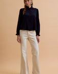 Zaria Mandarin Collar Top-Black