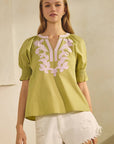 Sun-Chasing Poplin Top-Basil