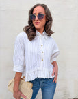 Mattie Striped Ruffle Hem Top-Khaki
