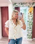 Steps Beach Embroidered Ruffle Top