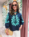 Blush Peony Top-Navy