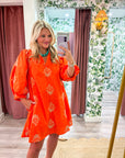 Chalton Street Embroidered Mini Dress-Orange