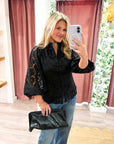 The Mandarin Lace Top-Black