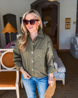 Midtown Chic Button Down Top-Olive