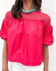 Sheer Romance Bubble Top-Raspberry Pink