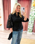 The Mandarin Lace Top-Black