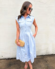 Garden Cutwork Embroidered Midi Dress-Chambray