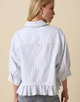 Mattie Striped Ruffle Hem Top-Blue