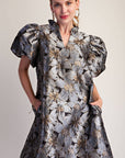 Luminous Bloom Mini Dress-Gray