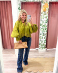Rosamund Puff Sleeve Top-Olive
